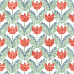 Classic Geometric Tulips Red on White Small