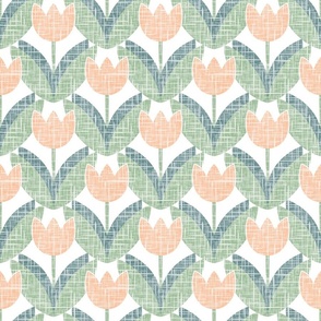 Classic Geometric Tulips Peach Fuzz on White Small