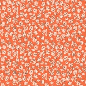 Tossed Blossoms Orange and White 3x3 - Coral Allover Ditsy Floral Quilting Blender 2202428