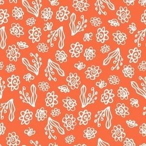 Tossed Blossoms Tangerine Orange 6x6 - Bright Summer Minimalist Floral 2202427