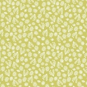 Tossed Blossoms Green and White 3x3 - Ditsy Floral Allover Quilt Blender 2202432
