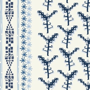 Flat Weave Floral Tapestry - Coastal Blues Light