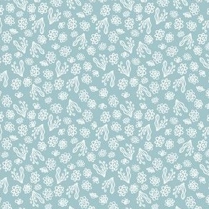 Tossed Blossoms Sky Blue and White 3x3 - Ditsy Silhouette Floral Quilting Blender 2202436