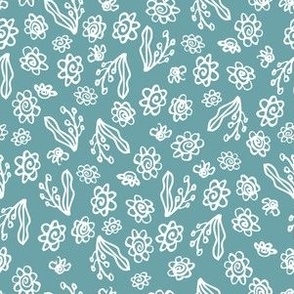Tossed Blossoms Blue Green 6x6 - Line Art Floral Flowers 2202439