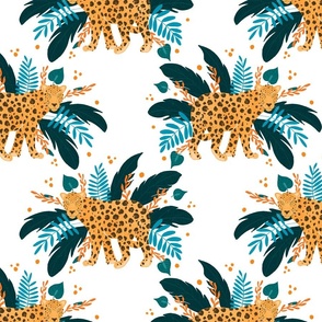 Leopard in the jungle - orange and teal
