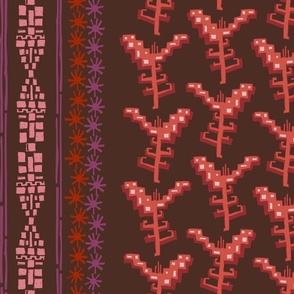Flat Weave Floral Tapestry - Brinjal  Red Pink