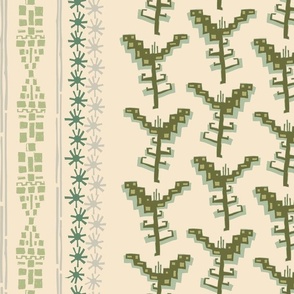 Flat Weave Floral Tapestry - Neutral Greens