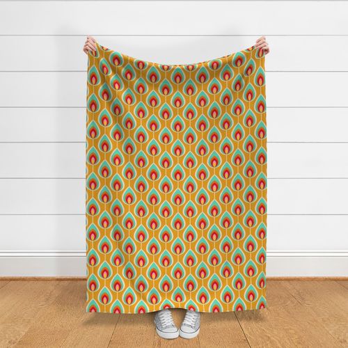 Retro mod geometric teardrop pattern - Orange and turquoise