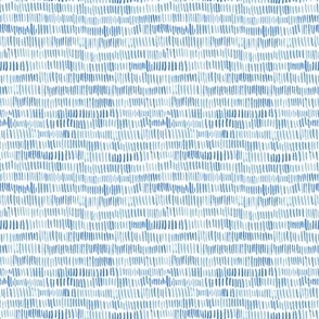 398 - blue Mini micro scale watercolour dashes in organic wonky stripe setting, for kids apparel, children's pajamas, adult apparel and home decor