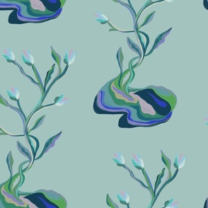 Neutral color themed simple botanical pattern - light blue - large .