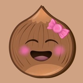 Kawaii nut. Cartoon hazelnut smiling face. Autumn sweet character.