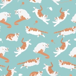 Playful Orange Cats on Aqua 