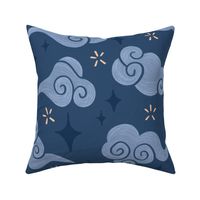 Chinese style Clouds with Stars and Fireworks on Midnight Blue | Chinese Year of the Dragon 2024