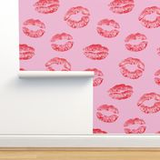 Oversized Lips Kisses Smooches Pattern 1 - Pretty Pink