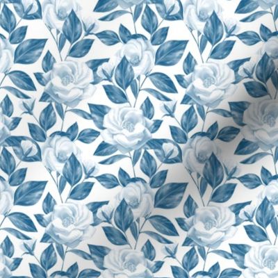 Blue floral seamless pattern with roses flowers SMALL scale