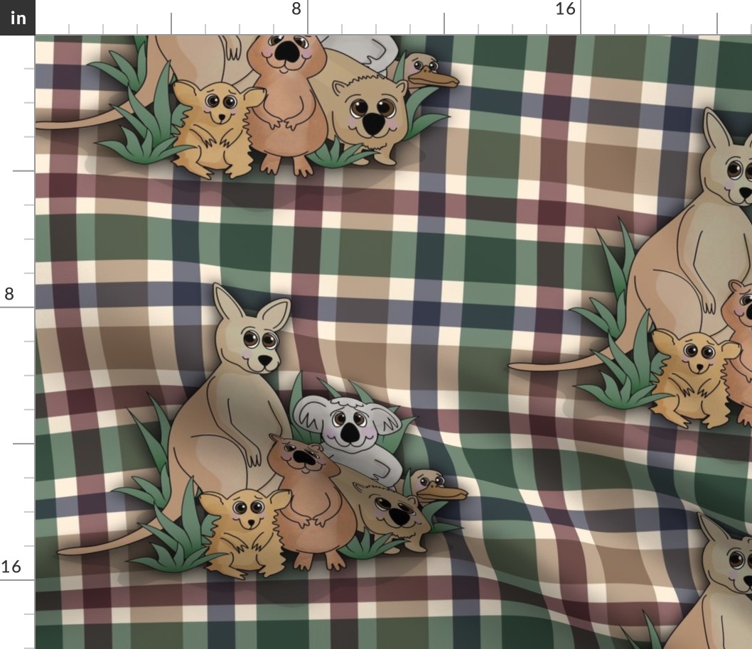 Aussie animal friends on plaid - Large scale