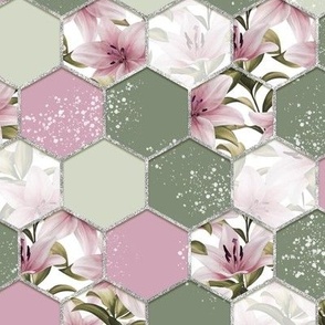 Hexagon pattern with lily flowers