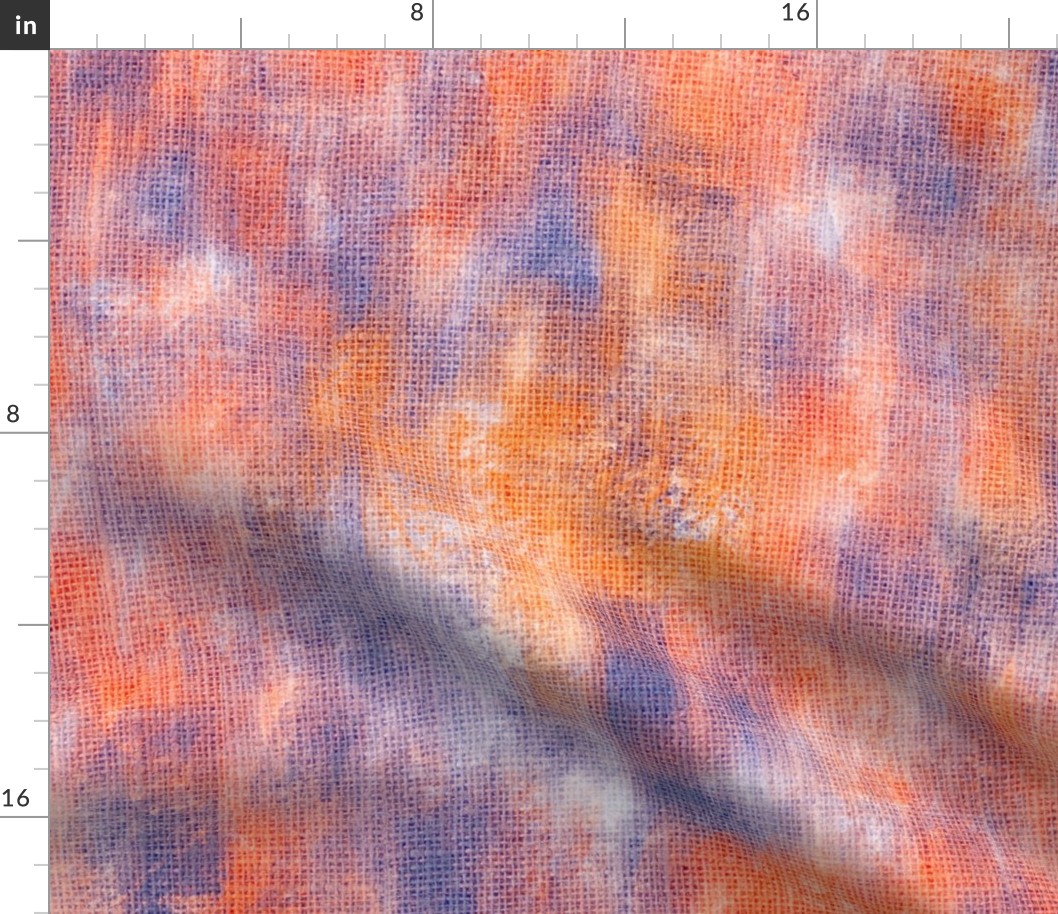 24” repeat Painterly mark making on faux burlap woven texture tree from blender, artistic marks blue nova, orange, peach fuzz