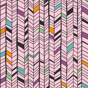 hand drawn herringbone multicolor pink