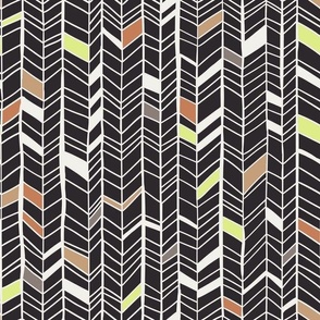 hand drawn herringbone black lime accent