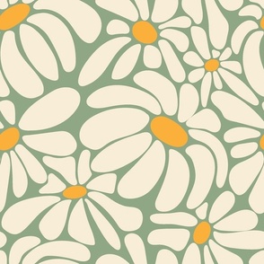 Retro flower -  White chamomiles on green