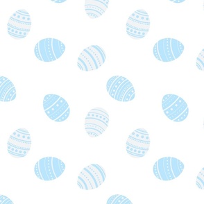 Easter Eggs on White – blue and white, Spring, Easter Fabric, Boho Easter, Decorated Eggs, Dyed Eggs, Tossed, Kids