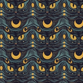 Crescent Moon psychedelic gothic yellow and blue cat eyes