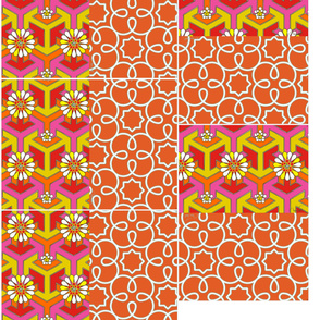 Five Reversible Placemats - Orange Geometric