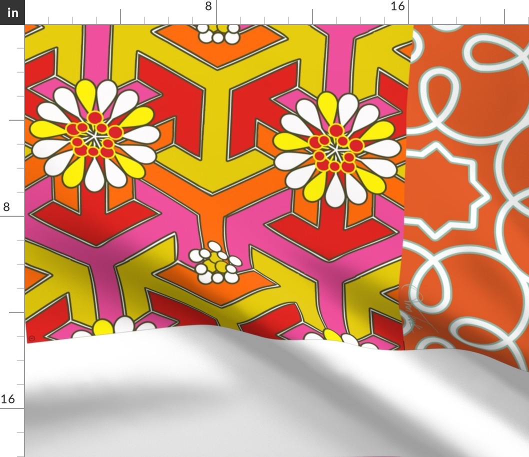 Five Reversible Placemats - Orange Geometric