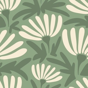 Retro flower -  White chamomiles on green