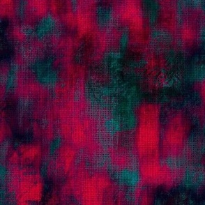 12” repeat Painterly mark making on faux burlap woven texture tree from blender, artistic marks reds, turquoise teal and deep blue black