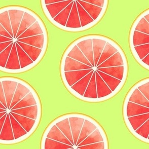 Pink Grapefruit Slices Fruit Pattern on Green