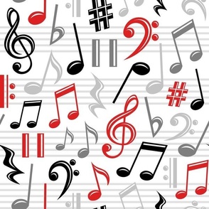 Red Music Notes Pattern - Medium Scale
