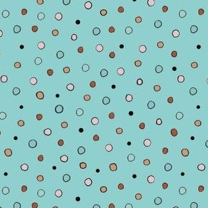 Colored  Dots on Light Aqua Blue with Black Outline