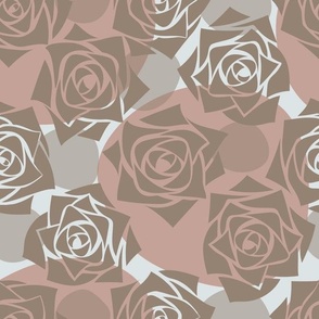 M Modern Abstract Flower – Earth Tone Rose Wonderland - Picante Brown Roses with Colorful Dots (Polka Dots) on Light Gray (Sky Gray) - Soft Pink (Rose Tan), Taupe Gray - Mid Century Modern inspired (MOD) - Modern Vintage - Minimal Florals