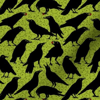 Enchanted Blackbirds & Swirls on Kiwi Green - Nature-Inspired