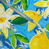 Preppy lemons and lemon blossom on turquoise