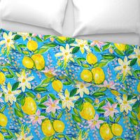 Preppy lemons and lemon blossom on turquoise