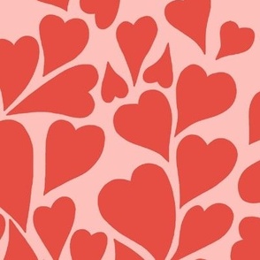 Jumbo XL Scale // Heart Clusters - red hearts on carnation pink background 