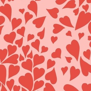 Larger Scale // Heart Clusters - red hearts on carnation pink background 