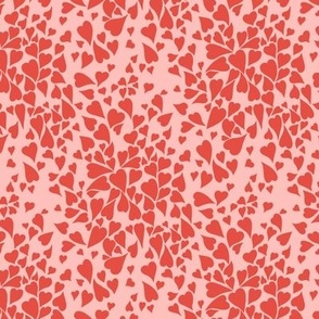 Smaller Scale // Heart Clusters - red hearts on carnation pink background 