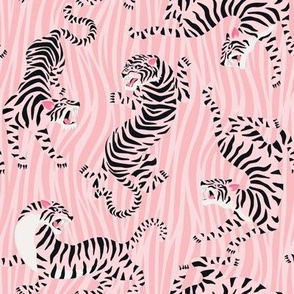 Pink Zebra Stripes Fabric, Wallpaper and Home Decor