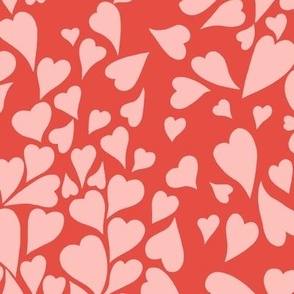 Larger Scale // Heart Clusters - pink hearts on red background 