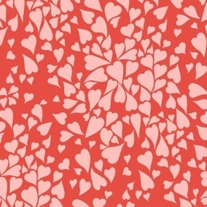Medium Scale // Heart Clusters - pink hearts on red background 