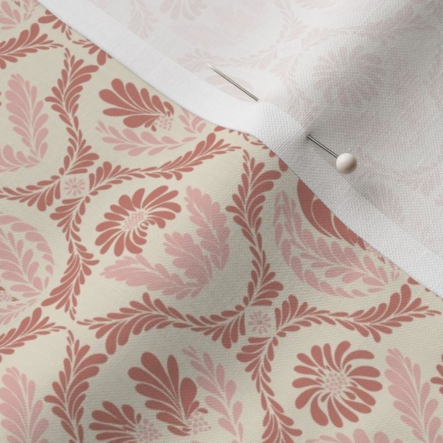 Cheerful in berry pink, light pink, and beige block printing inspired floral motif small 