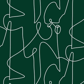 (L) Continuous Line Art Modern Abstract Scribble Deep Green
