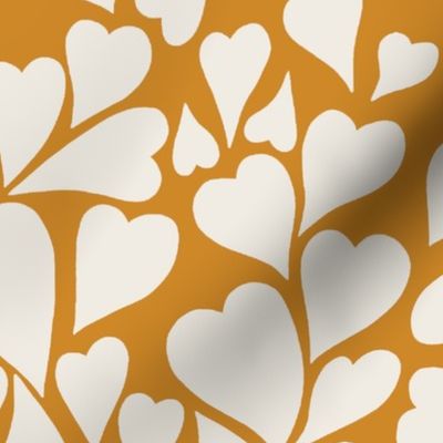 Jumbo XL Scale // Heart Clusters - white hearts on warm mustard gold background 