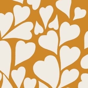 Jumbo XL Scale // Heart Clusters - white hearts on warm mustard gold background 