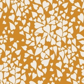 Medium Scale // Heart Clusters - white hearts on warm mustard gold background 