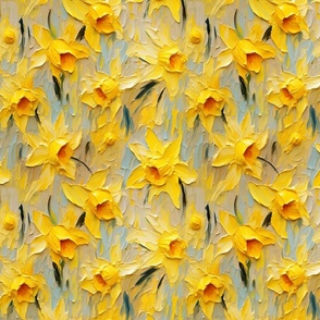 Vibrant Yellow Daffodils Textured Seamless Pattern 